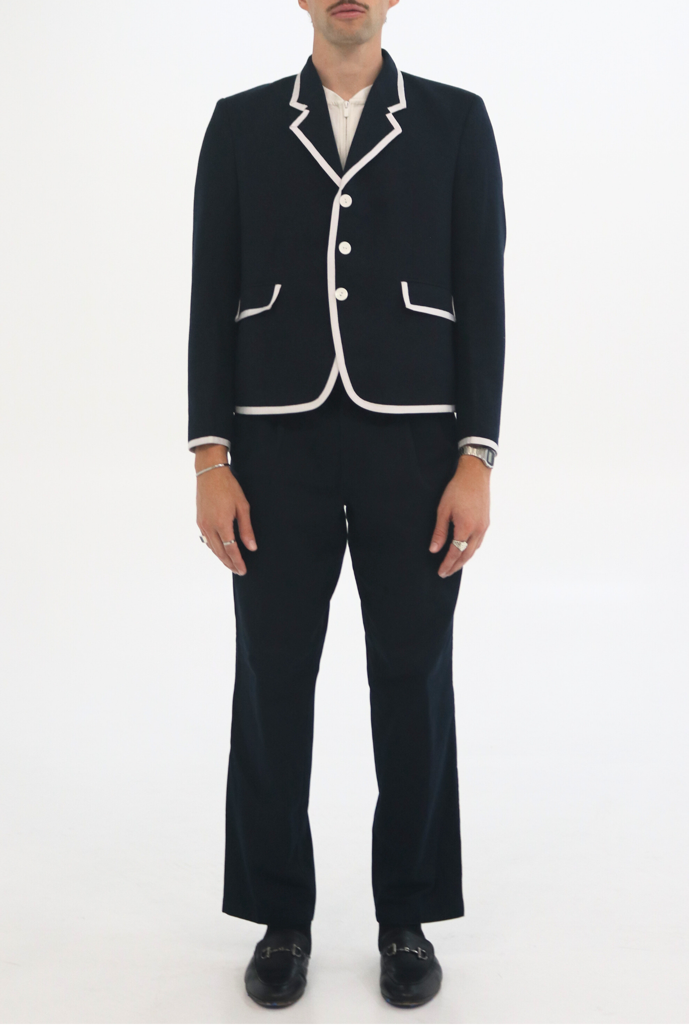 KORNEL Contrast Trim Blazer | Navy Tailored Men's Blazer