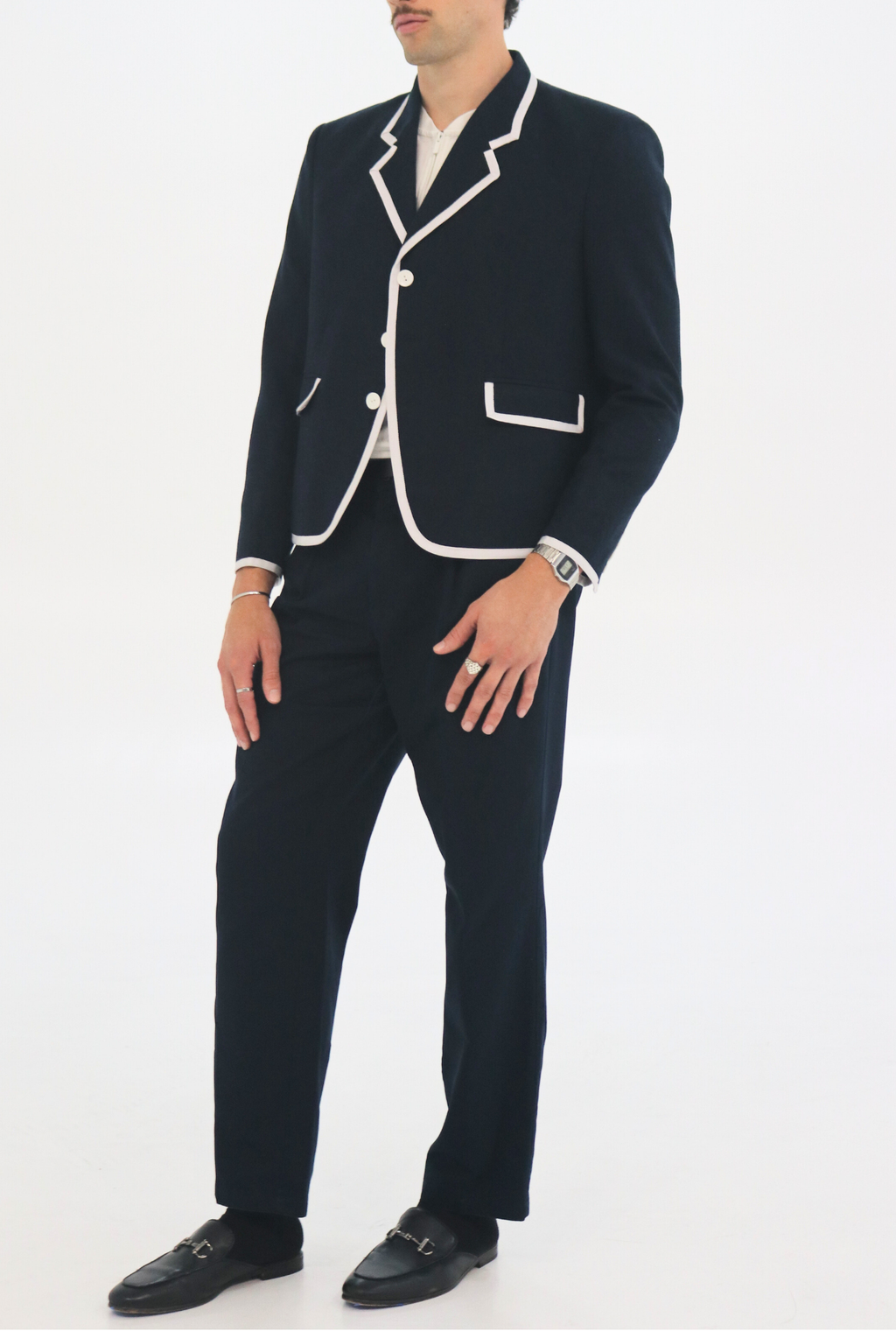 KORNEL Contrast Trim Blazer | Navy Tailored Men's Blazer