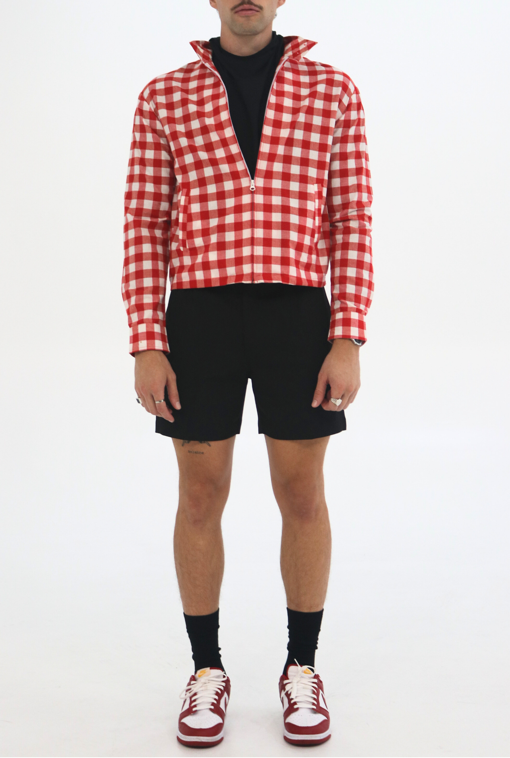 ADE Zip-Up Moto Jacket | Red Gingham Statement Jacket