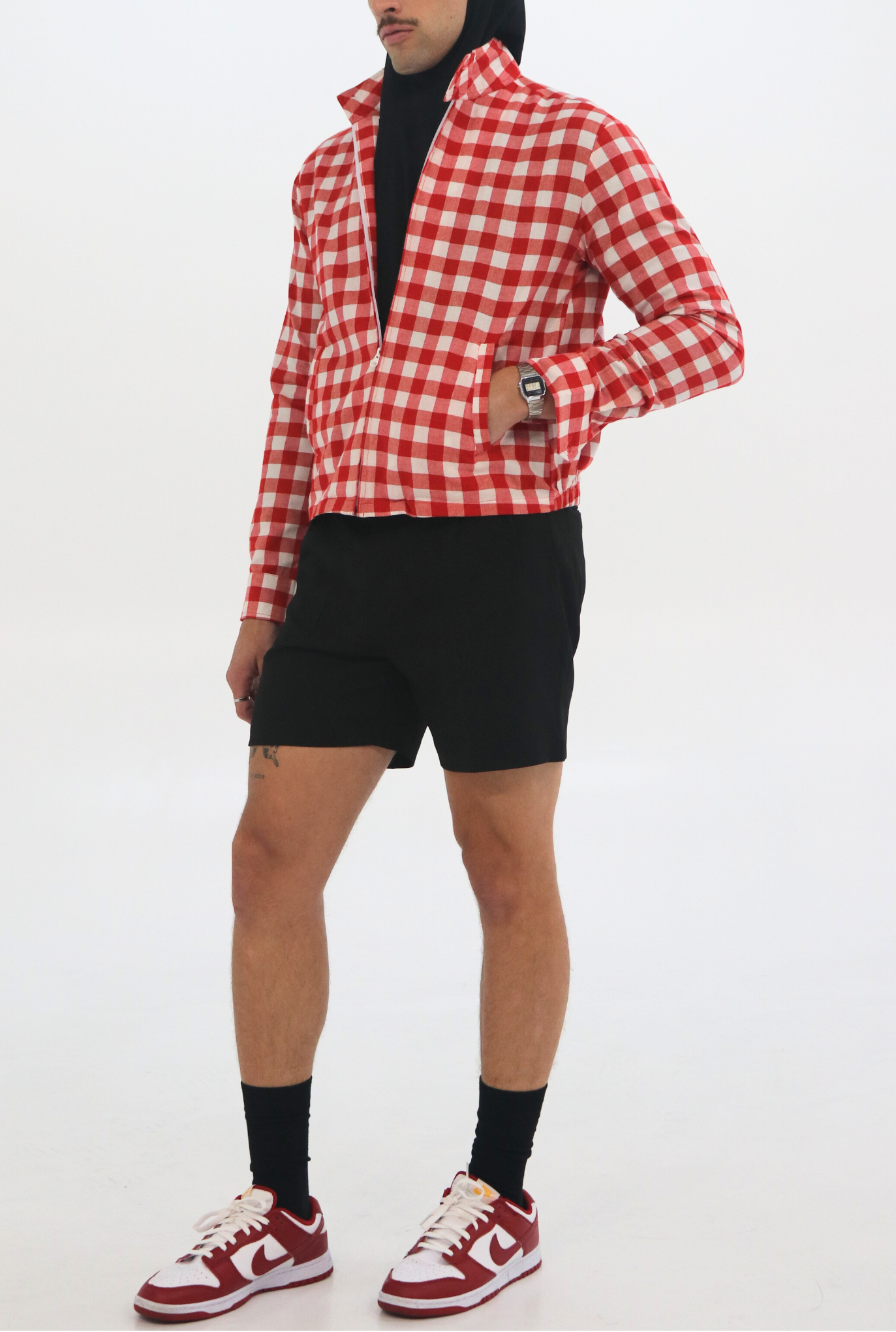 ADE Zip-Up Moto Jacket | Red Gingham Statement Jacket