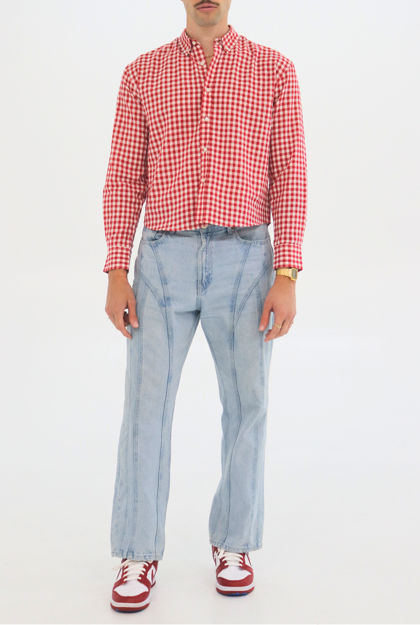 FARON Long Sleeve Button-Down Shirt | Gingham Cotton Men's Shirt