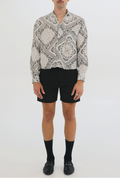 IMAM Camp Shirt | Black Paisley Open-Collar Shirt