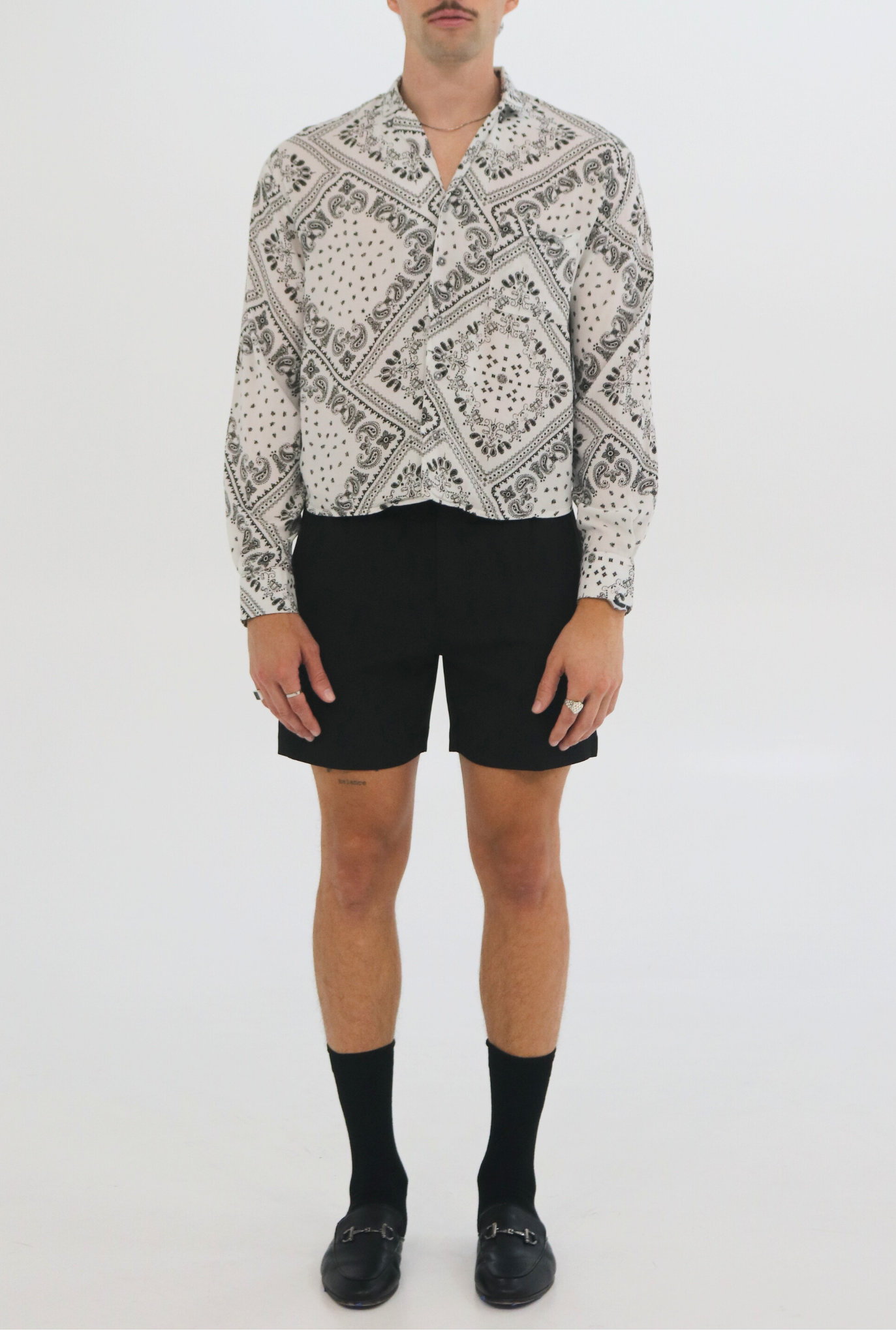 IMAM Camp Shirt | Black Paisley Open-Collar Shirt
