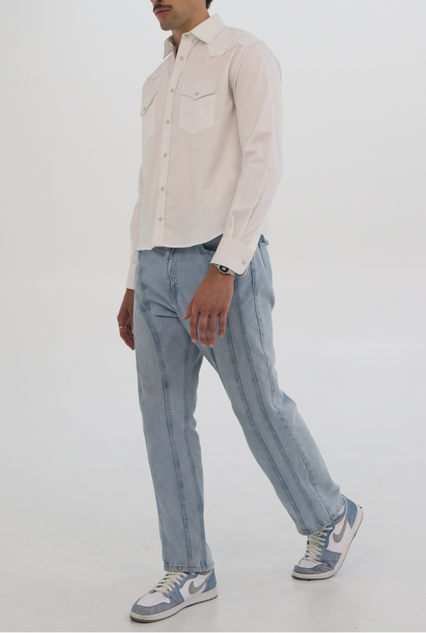 LEOFRIC Long Sleeve Button-Up Shirt | White Cotton Men's Shirt
