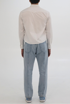 LEOFRIC Long Sleeve Button-Up Shirt | White Cotton Men's Shirt