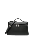 LILA Bag | Structured Litchi Crossbody Bag — Black