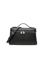 LILA Bag | Structured Litchi Crossbody Bag — Black