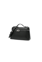 LILA Bag | Structured Litchi Crossbody Bag — Black