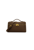 LILA Bag | Structured Litchi Crossbody Bag — Brown